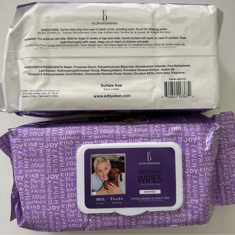 3 PACK Grooming Pet Wipes Dogs Cat Hypoallergenic Lavender Scent 300 Wipes Total